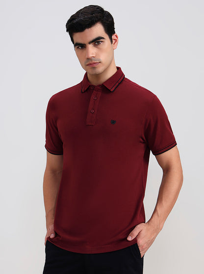 Maroon Solid Slim Fit Polo T-Shirt | JadeBlue
