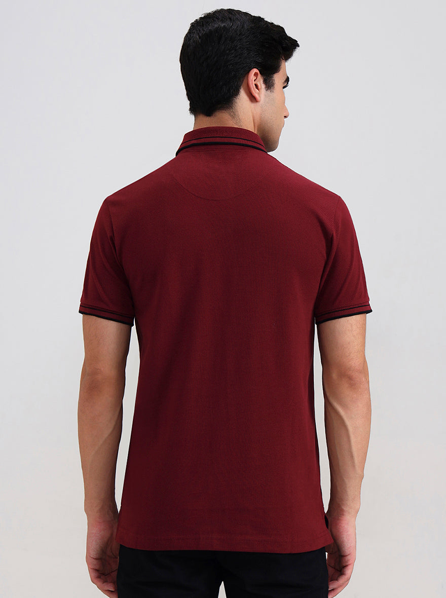 Maroon Solid Slim Fit Polo T-Shirt | JadeBlue