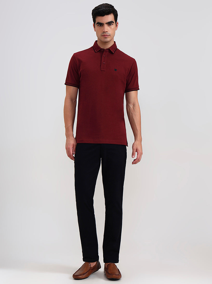 Maroon Solid Slim Fit Polo T-Shirt | JadeBlue