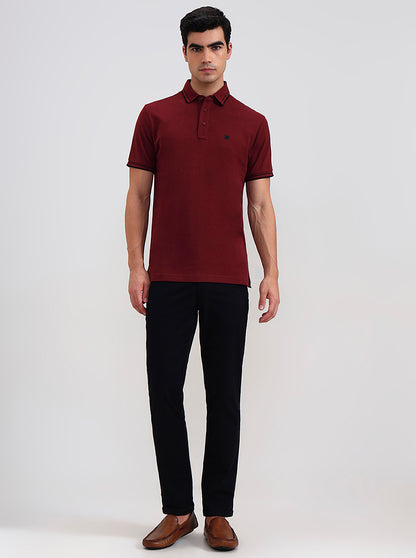Maroon Solid Slim Fit Polo T-Shirt | JadeBlue