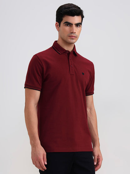 Maroon Solid Slim Fit Polo T-Shirt | JadeBlue