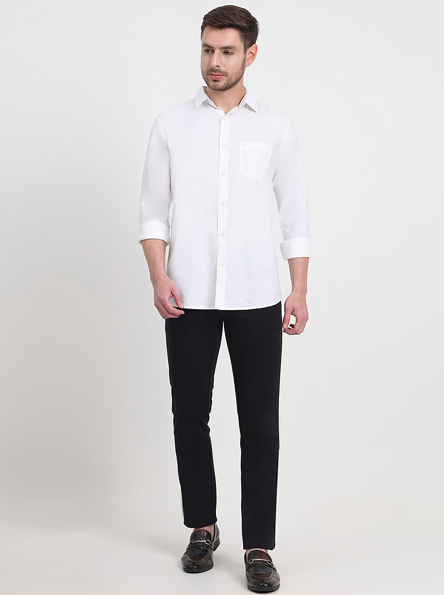White Solid Slim Fit Casual Shirt | JadeBlue