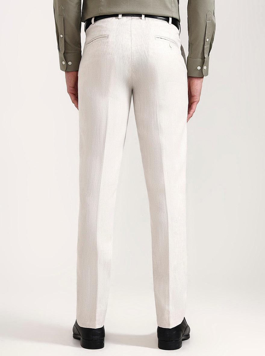 Off White Solid Slim Fit Formal Trouser | JadeBlue
