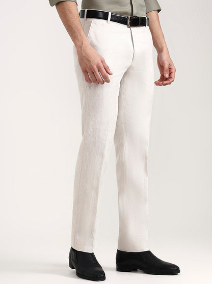 Off White Solid Slim Fit Formal Trouser | JadeBlue