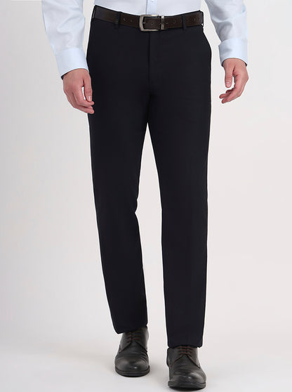 Navy Blue Solid Slim Fit Formal Trouser | JB Studio