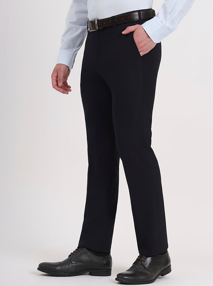 Navy Blue Solid Slim Fit Formal Trouser | JB Studio