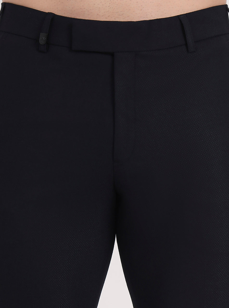 Navy Blue Solid Slim Fit Formal Trouser | JB Studio