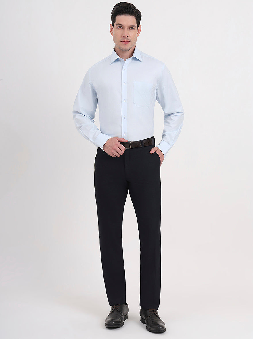Navy Blue Solid Slim Fit Formal Trouser | JB Studio