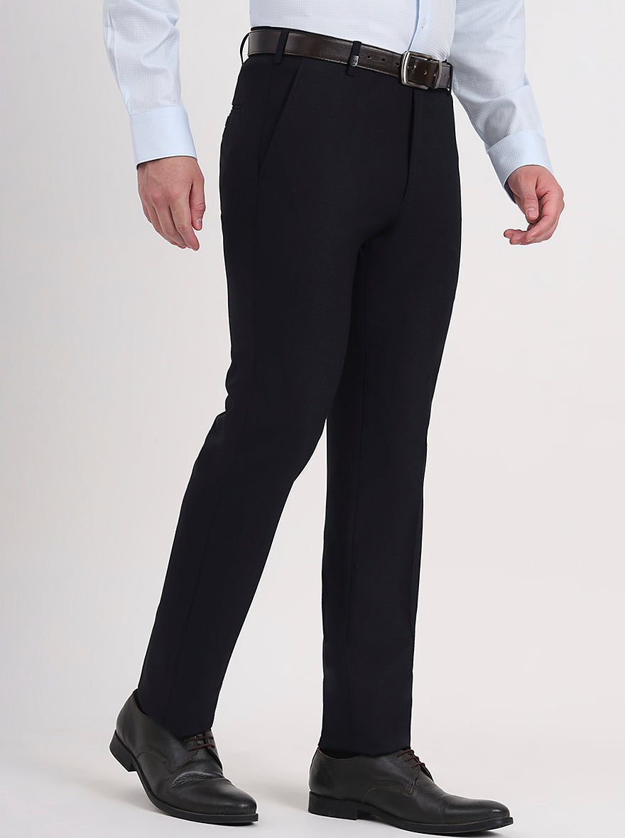 Navy Blue Solid Slim Fit Formal Trouser | JB Studio