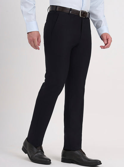 Navy Blue Solid Slim Fit Formal Trouser | JB Studio