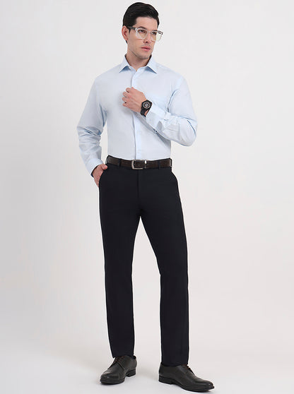 Navy Blue Solid Slim Fit Formal Trouser | JB Studio