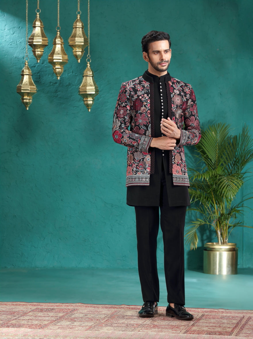 Black Embroidered Indowestern | TULA