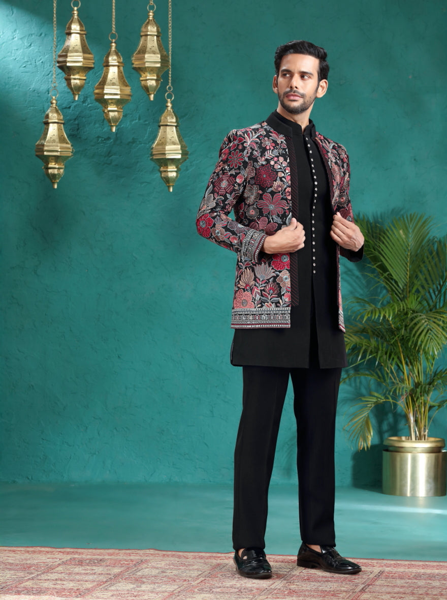 Black Embroidered Indowestern | TULA