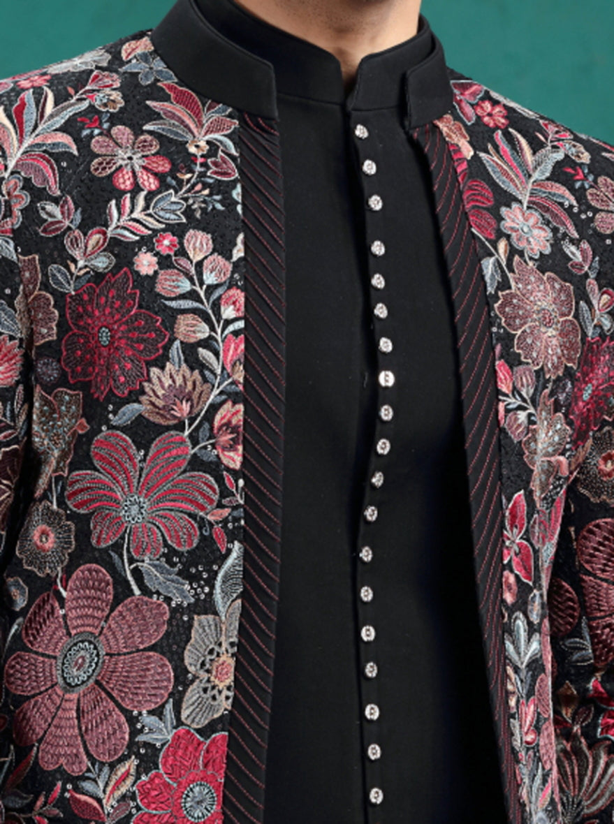 Black Embroidered Indowestern | TULA
