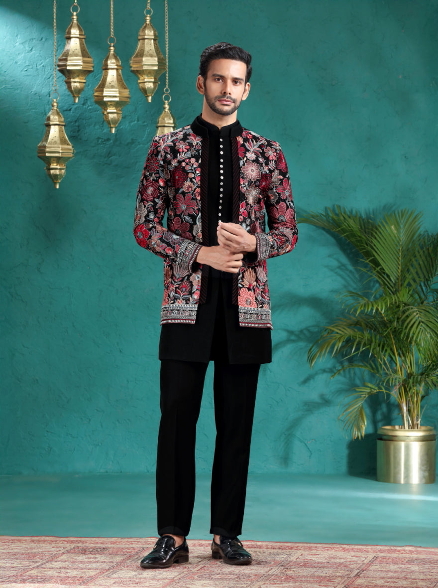 Black Embroidered Indowestern | TULA