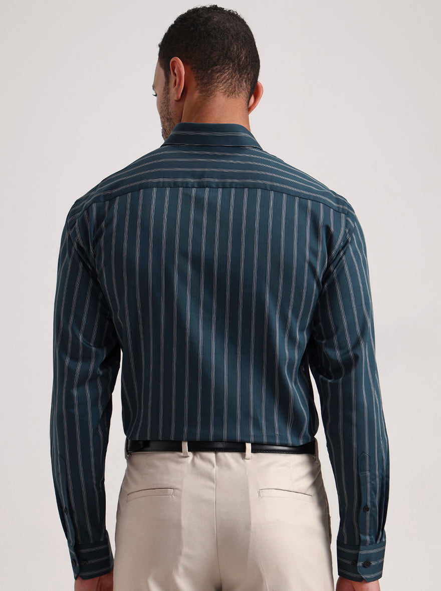 Green Striped Regular Fit Formal Shirt | JadeBlue