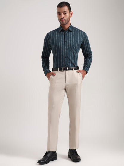 Green Striped Regular Fit Formal Shirt | JadeBlue