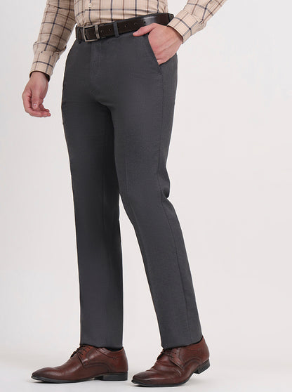 Grey Solid Slim Fit Formal Trouser | Greenfibre