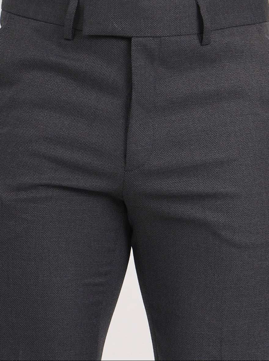 Grey Solid Slim Fit Formal Trouser | Greenfibre