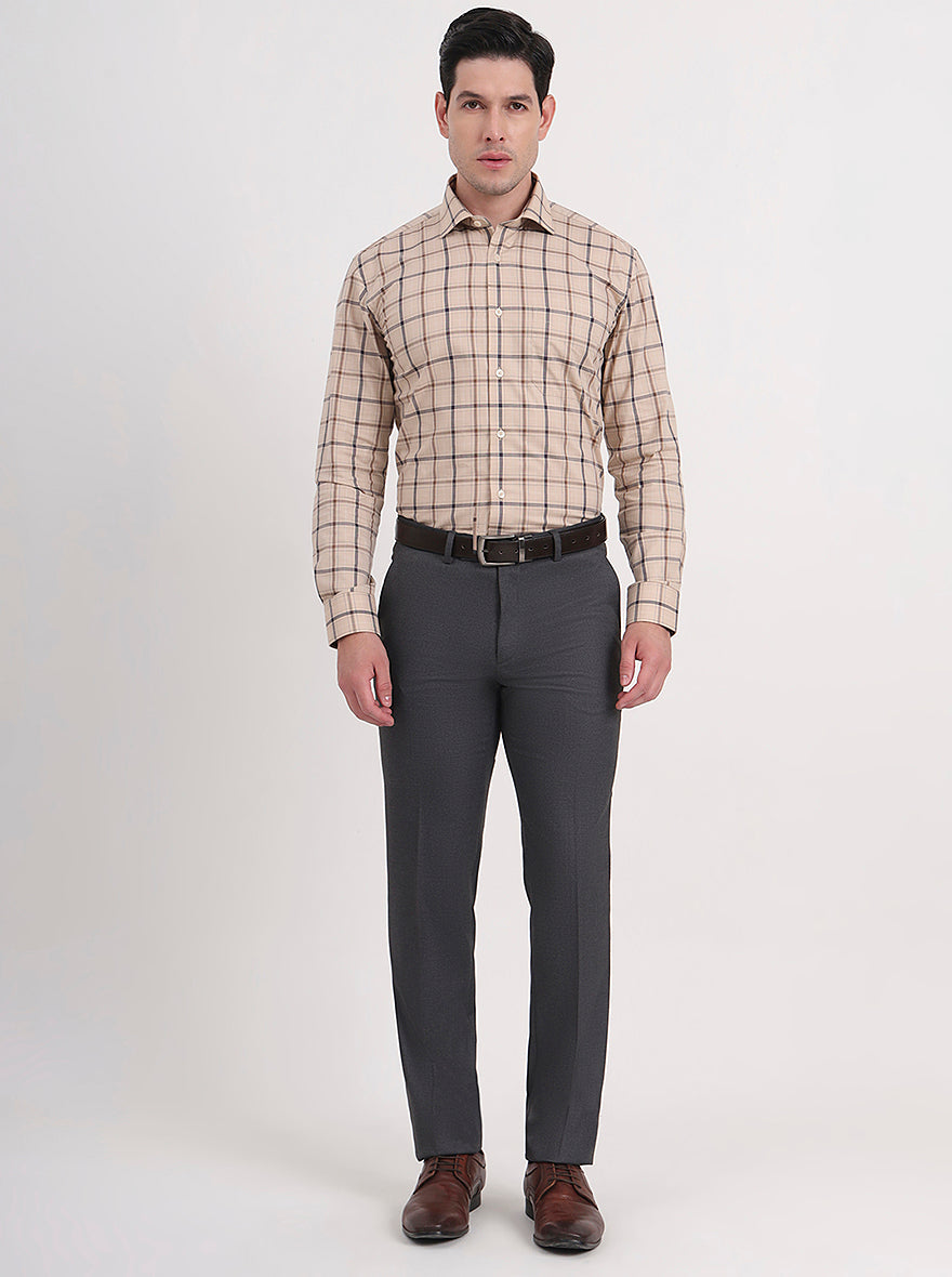 Grey Solid Slim Fit Formal Trouser | Greenfibre