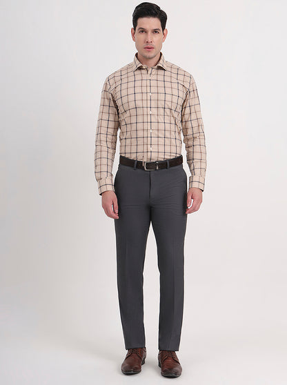 Grey Solid Slim Fit Formal Trouser | Greenfibre