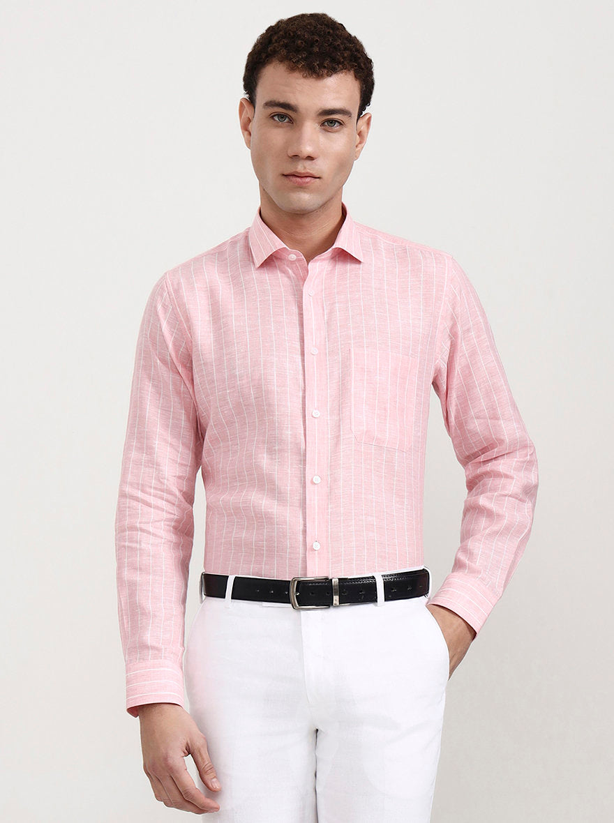 Pink Striped Slim Fit Formal Shirt | JadeBlue