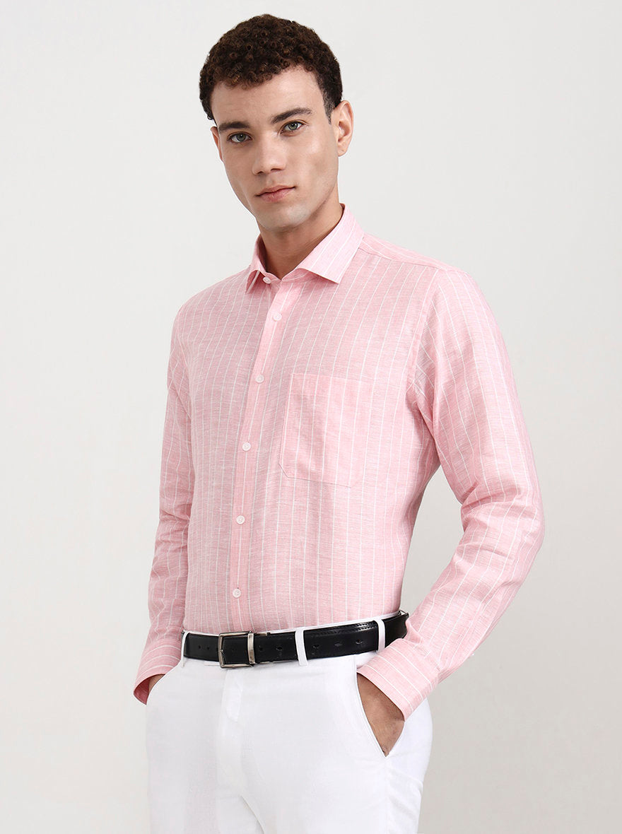Pink Striped Slim Fit Formal Shirt | JadeBlue