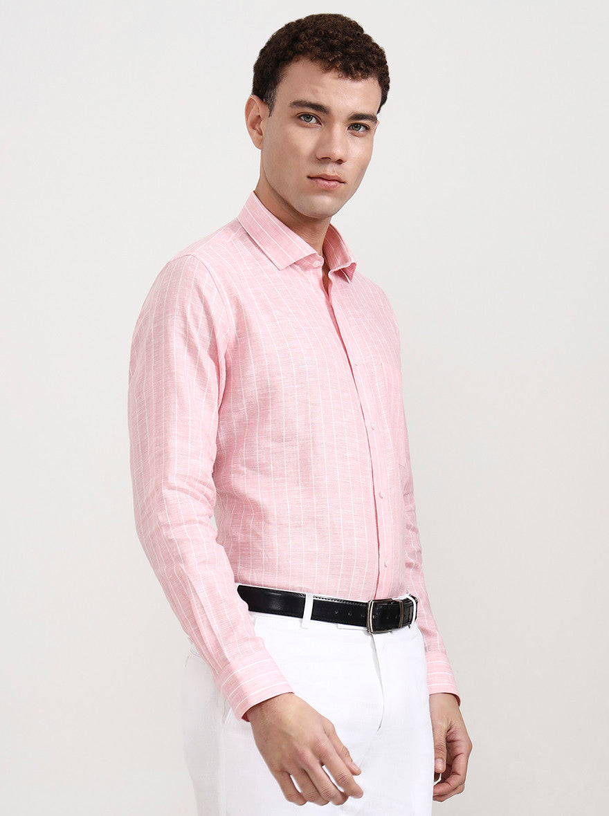 Pink Striped Slim Fit Formal Shirt | JadeBlue