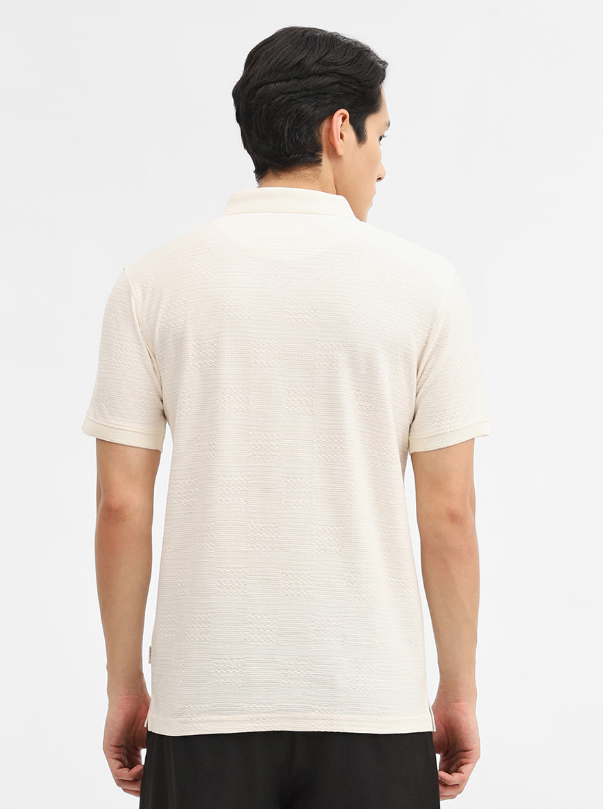 Off White Jacquard Slim Fit Polo T-Shirt | JadeBlue