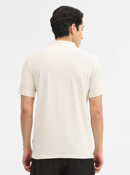 Off White Jacquard Slim Fit Polo T-Shirt | JadeBlue