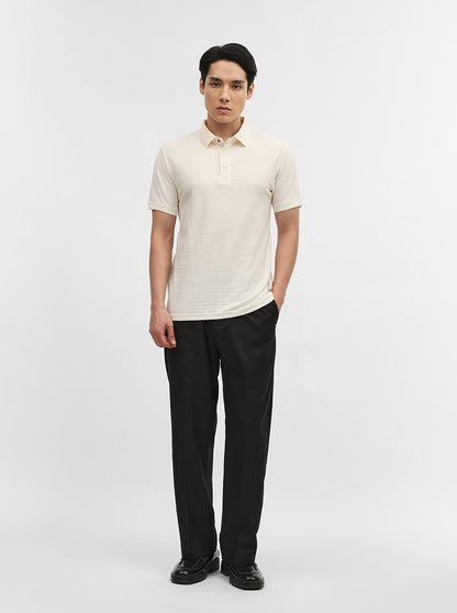 Off White Jacquard Slim Fit Polo T-Shirt | JadeBlue