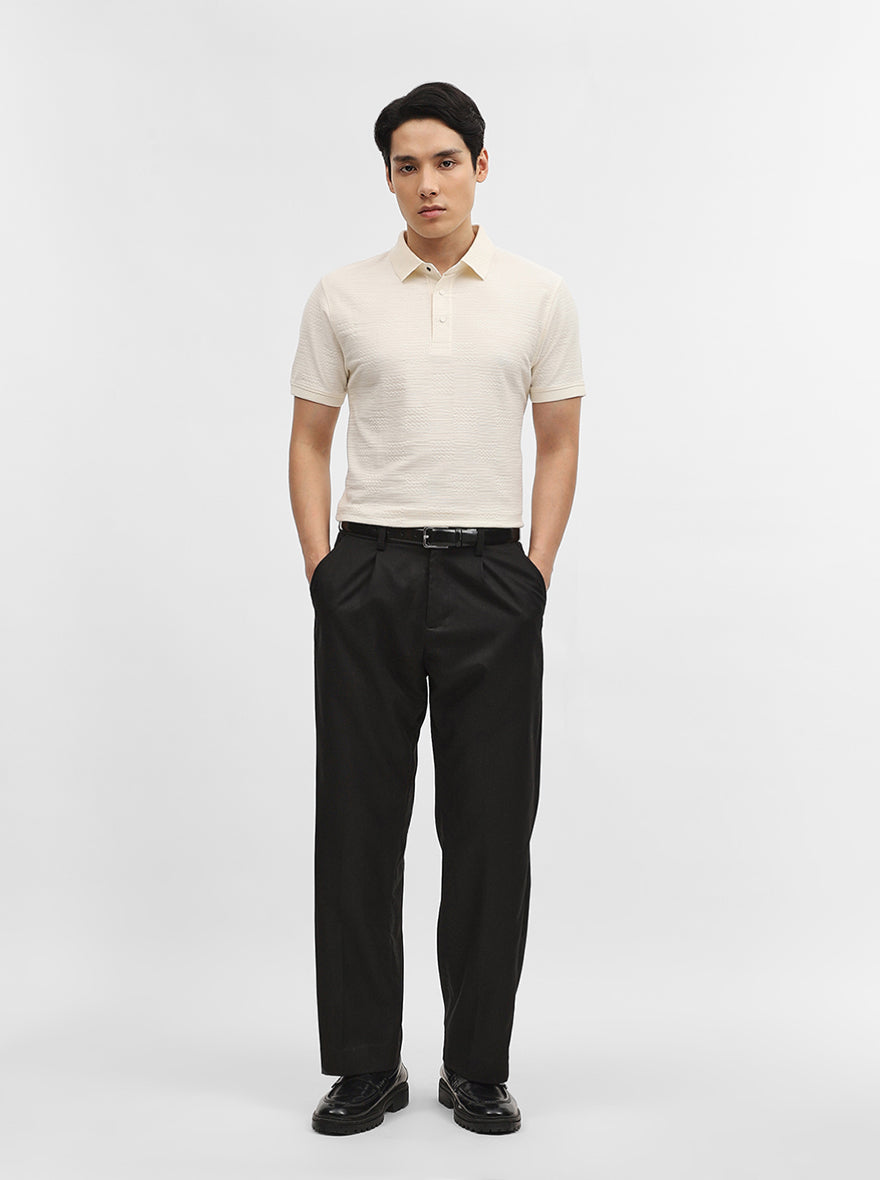 Off White Jacquard Slim Fit Polo T-Shirt | JadeBlue