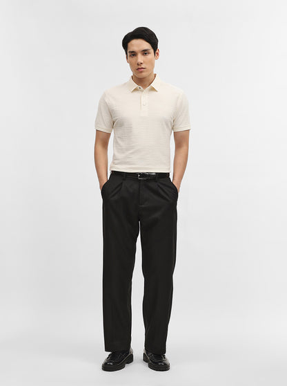 Off White Jacquard Slim Fit Polo T-Shirt | JadeBlue