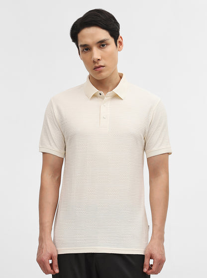 Off White Jacquard Slim Fit Polo T-Shirt | JadeBlue