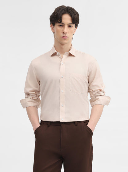 Beige Solid Slim Fit Semi Casual Shirt | JadeBlue