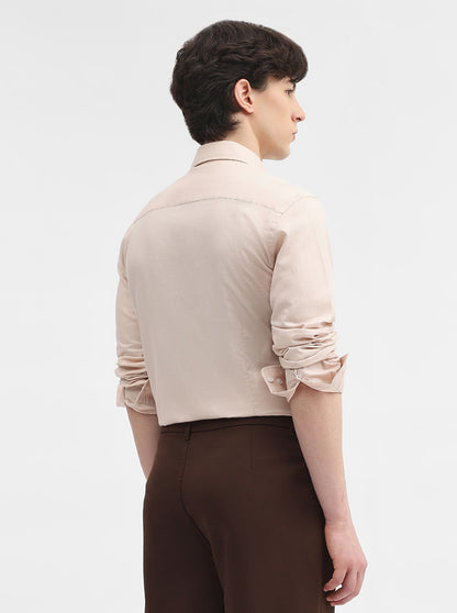 Beige Solid Slim Fit Semi Casual Shirt | JadeBlue