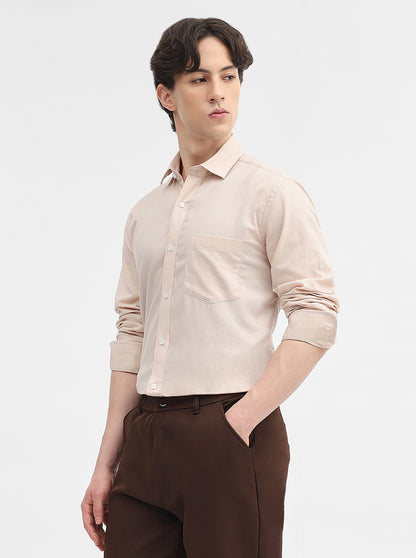 Beige Solid Slim Fit Semi Casual Shirt | JadeBlue
