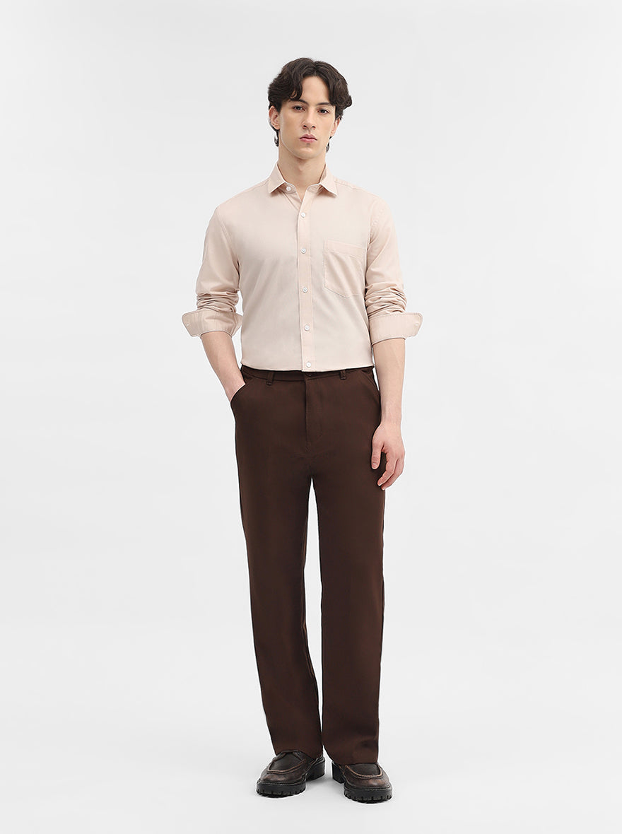 Beige Solid Slim Fit Semi Casual Shirt | JadeBlue