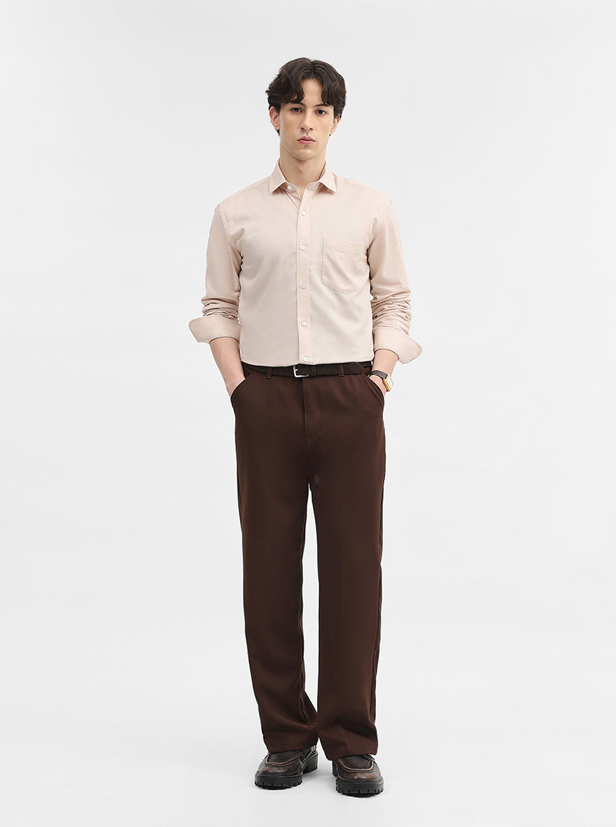 Beige Solid Slim Fit Semi Casual Shirt | JadeBlue