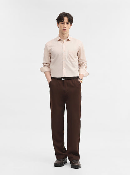 Beige Solid Slim Fit Semi Casual Shirt | JadeBlue