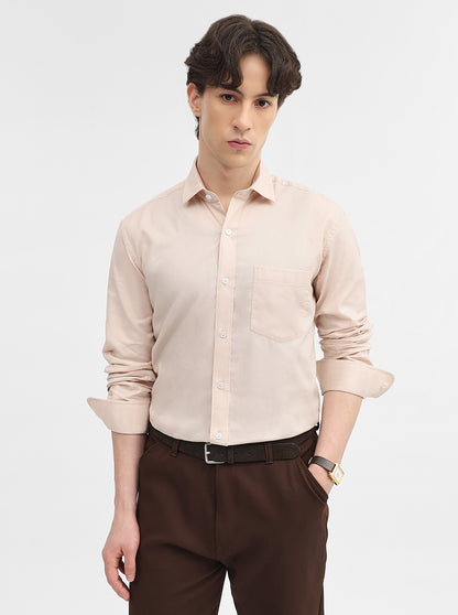 Beige Solid Slim Fit Semi Casual Shirt | JadeBlue
