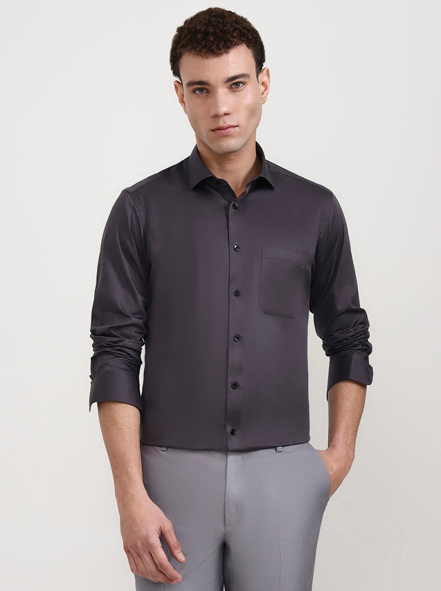 Dark Grey Solid Slim Fit Formal Shirt | Metal