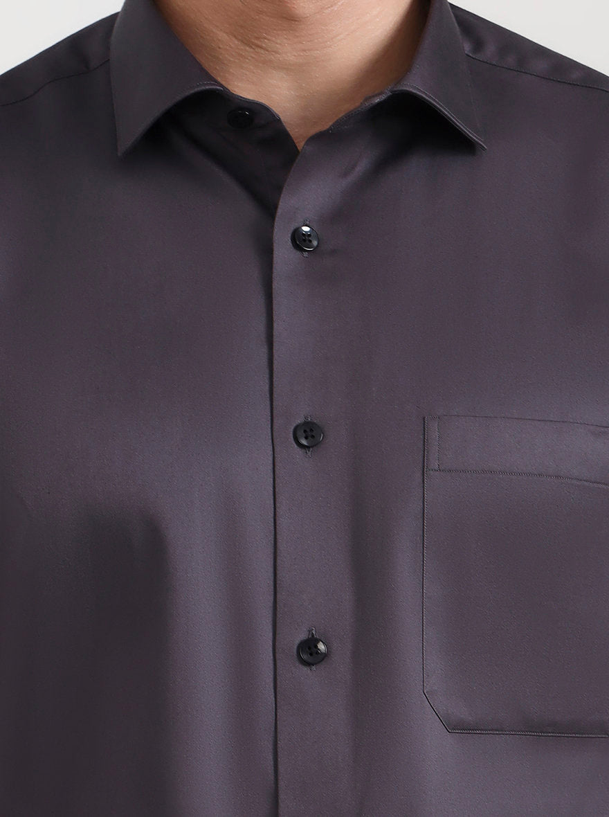 Dark Grey Solid Slim Fit Formal Shirt | Metal