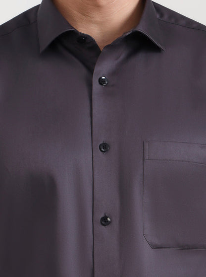 Dark Grey Solid Slim Fit Formal Shirt | Metal