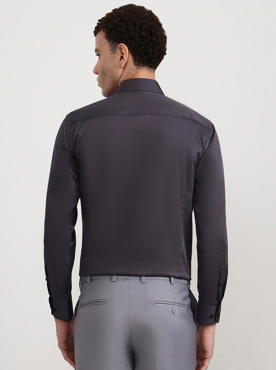 Dark Grey Solid Slim Fit Formal Shirt | Metal