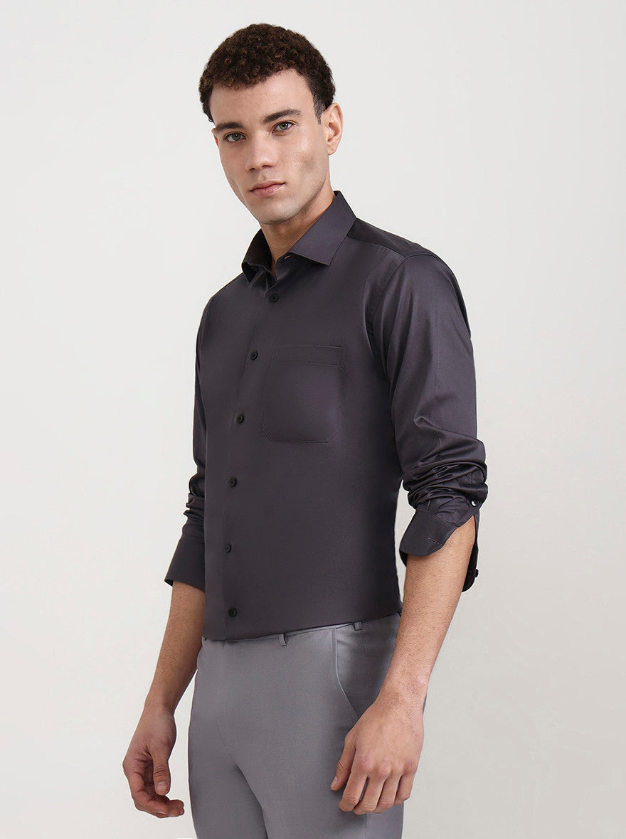 Dark Grey Solid Slim Fit Formal Shirt | Metal