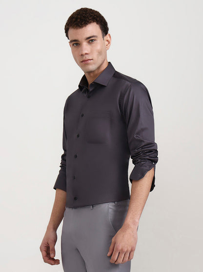 Dark Grey Solid Slim Fit Formal Shirt | Metal