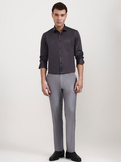 Dark Grey Solid Slim Fit Formal Shirt | Metal