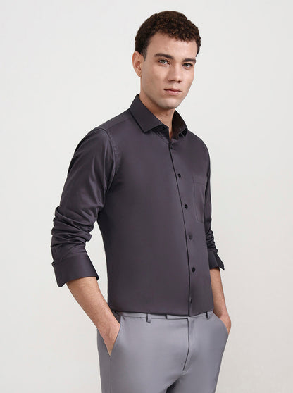 Dark Grey Solid Slim Fit Formal Shirt | Metal