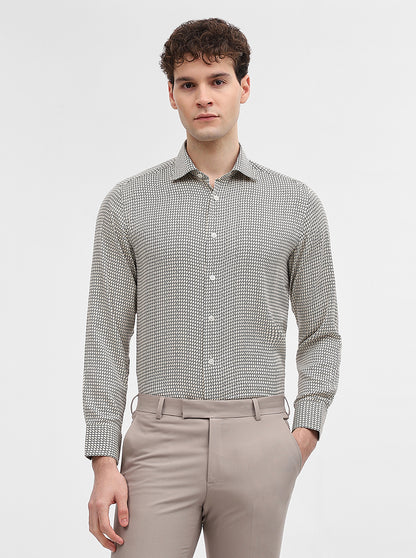Cream & Black Printed Slim Fit Formal Shirt | JadeBlue Super Luxe